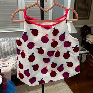 Jacadi White Tank Top with Red and Magenta Apple Print for Girls - Size:10 years